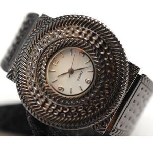 Gothic Dimpled Black Gunmetal Chunky Cuff New Battery Gently Worn Watch